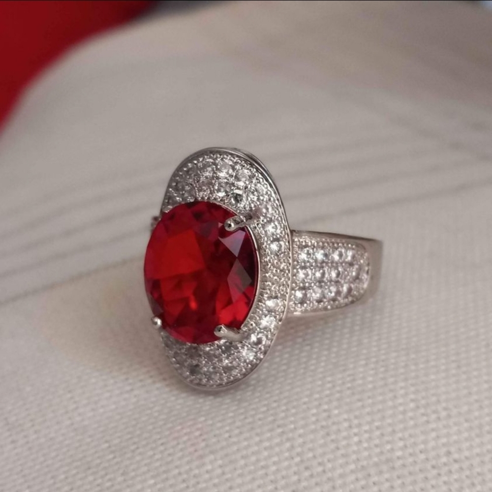 New 925 Silver Oval Cut Ruby Diamond Ring for Women - Picture 7 of 10